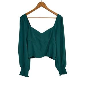 Abercrombie & Fitch Womens Top XL Green Puff Sleeve Milkmaid Holiday Festive